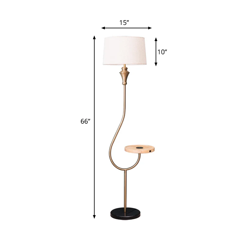 Modernisme Drum Shade Stand-up Lamp Stof Slaapkamer Vloerlamp met enkele kop en plank goud Clearhalo