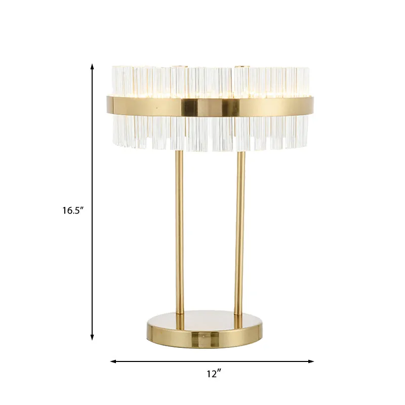 Modernisme Drum Tafellamp Handgesneden kristallen LED kleine bureaulamp goud voor slaapkamer Clearhalo