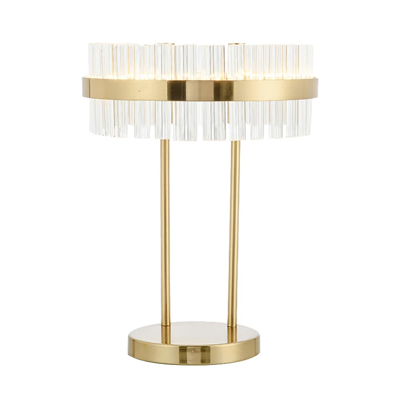 Modernisme Drum Tafellamp Handgesneden kristallen LED kleine bureaulamp goud voor slaapkamer Clearhalo