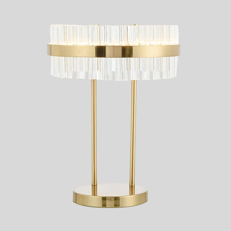 Modernisme Drum Tafellamp Handgesneden kristallen LED kleine bureaulamp goud voor slaapkamer Clearhalo
