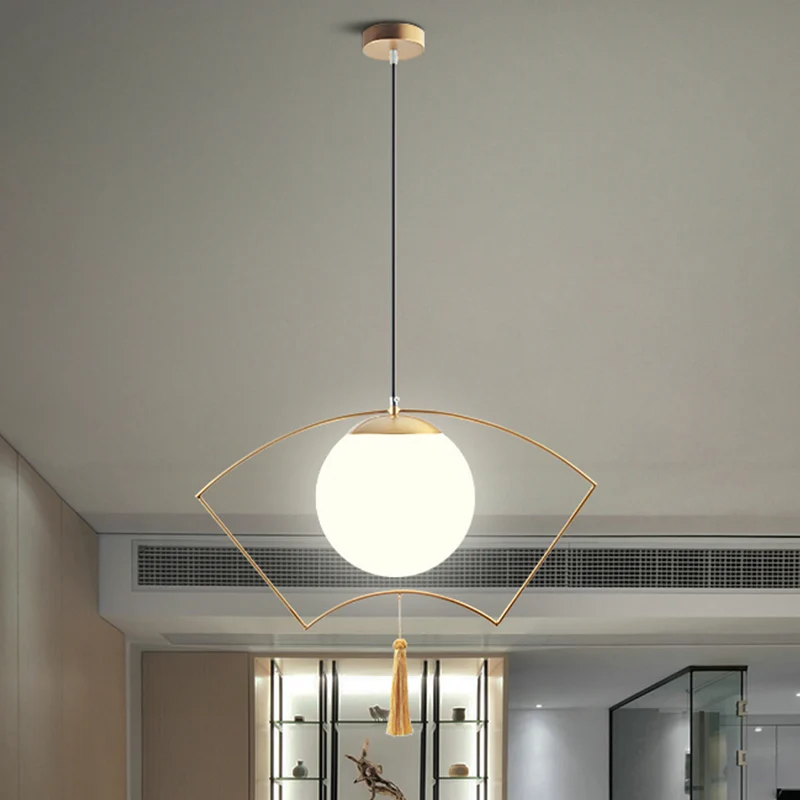 Modernisme Globe Hanglamp Melkglas 1 Hoofdslaapkamer Hangende plafondlamp met gouden ventilator metalen frame Clearhalo