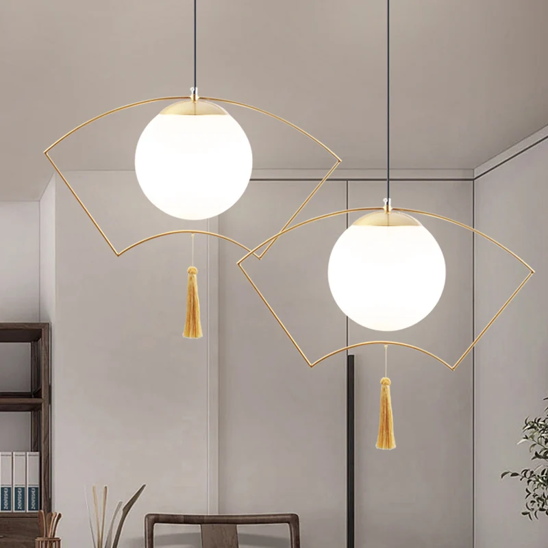 Modernisme Globe Hanglamp Melkglas 1 Hoofdslaapkamer Hangende plafondlamp met gouden ventilator metalen frame Clearhalo