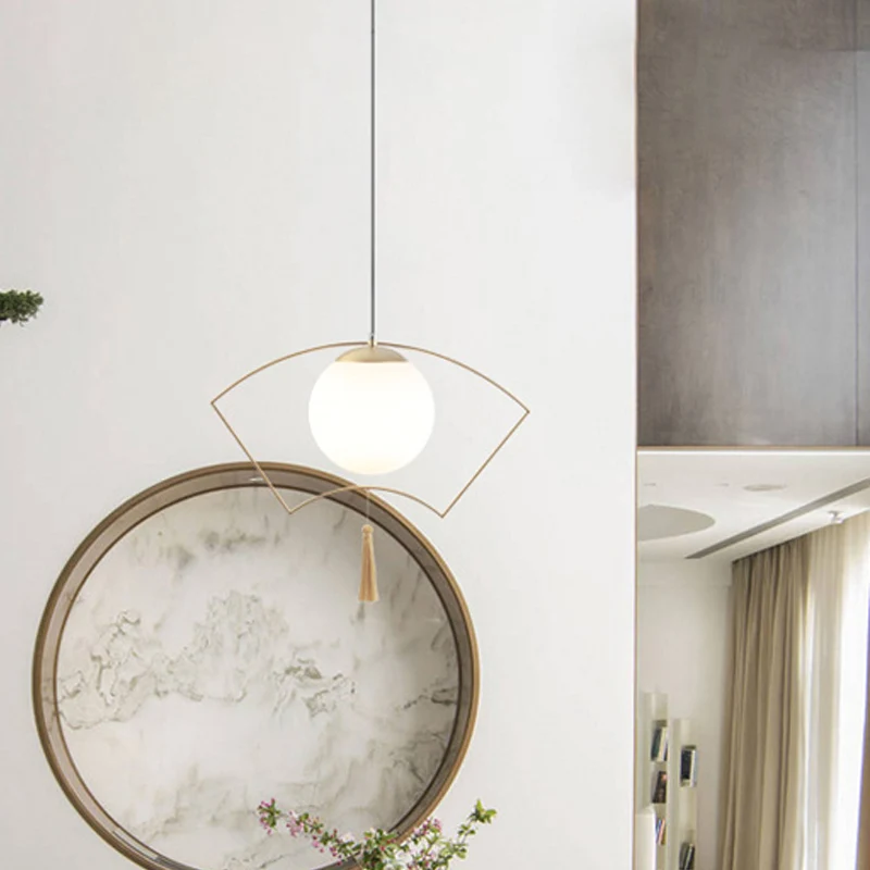 Modernisme Globe Hanglamp Melkglas 1 Hoofdslaapkamer Hangende plafondlamp met gouden ventilator metalen frame Clearhalo