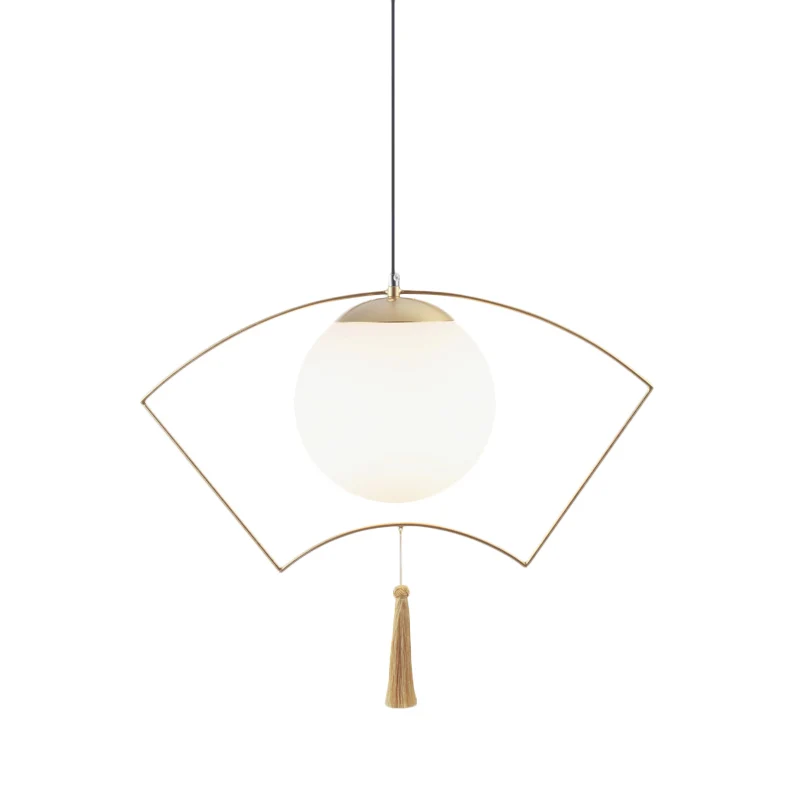 Modernisme Globe Hanglamp Melkglas 1 Hoofdslaapkamer Hangende plafondlamp met gouden ventilator metalen frame Clearhalo
