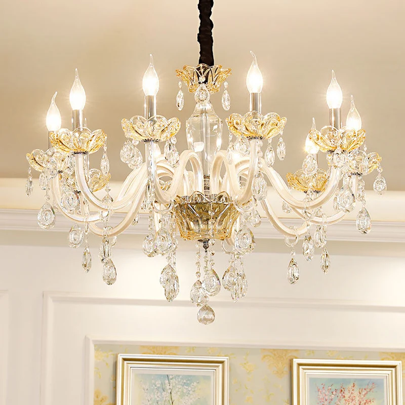 Modernisme Kaars Kroonluchter Licht Helder Kristalglas 6 Lampen Woonkamer Downverlichting Hanger Amber Clearhalo