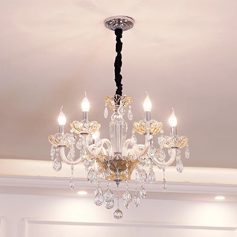 Modernisme Kaars Kroonluchter Licht Helder Kristalglas 6 Lampen Woonkamer Downverlichting Hanger Amber Clearhalo