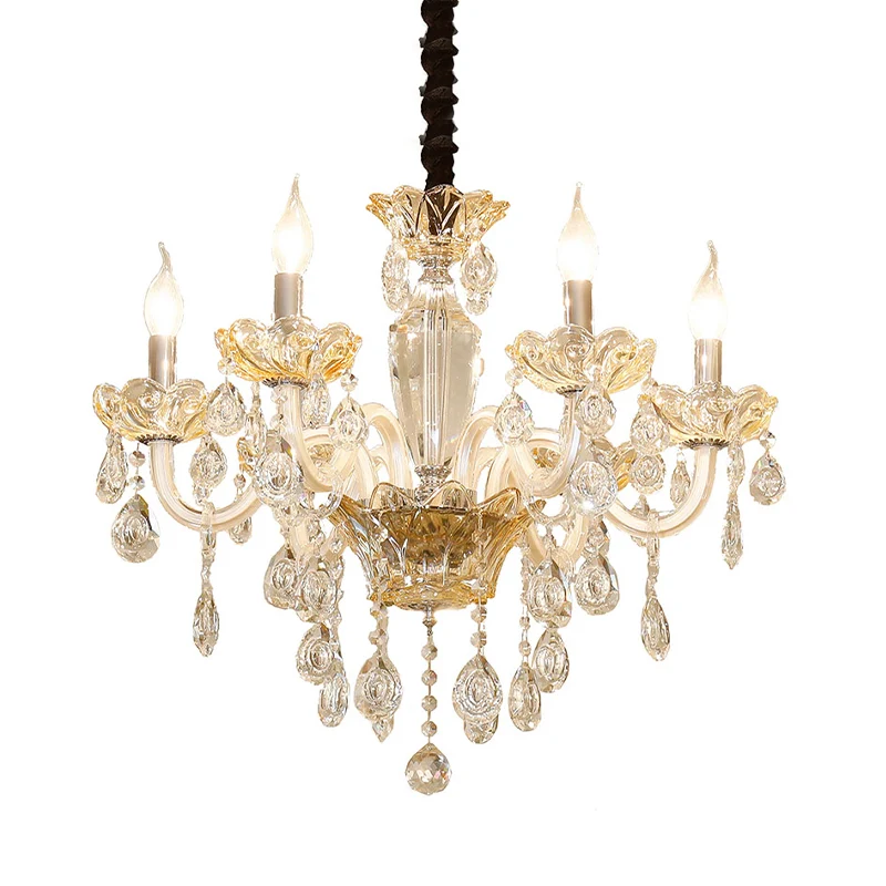 Modernisme Kaars Kroonluchter Licht Helder Kristalglas 6 Lampen Woonkamer Downverlichting Hanger Amber Clearhalo