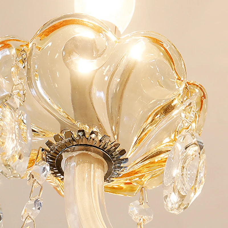 Modernisme Kaars Kroonluchter Licht Helder Kristalglas 6 Lampen Woonkamer Downverlichting Hanger Amber Clearhalo