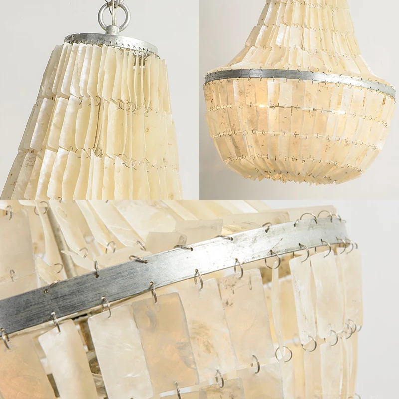 Modernisme Kalebas Empire Kroonluchter Shell 3 Hoofden Hanglamp Beige voor Slaapkamer Clearhalo