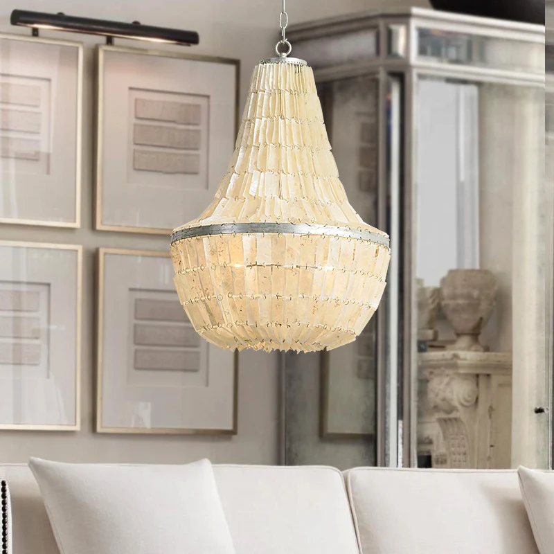 Modernisme Kalebas Empire Kroonluchter Shell 3 Hoofden Hanglamp Beige voor Slaapkamer Clearhalo