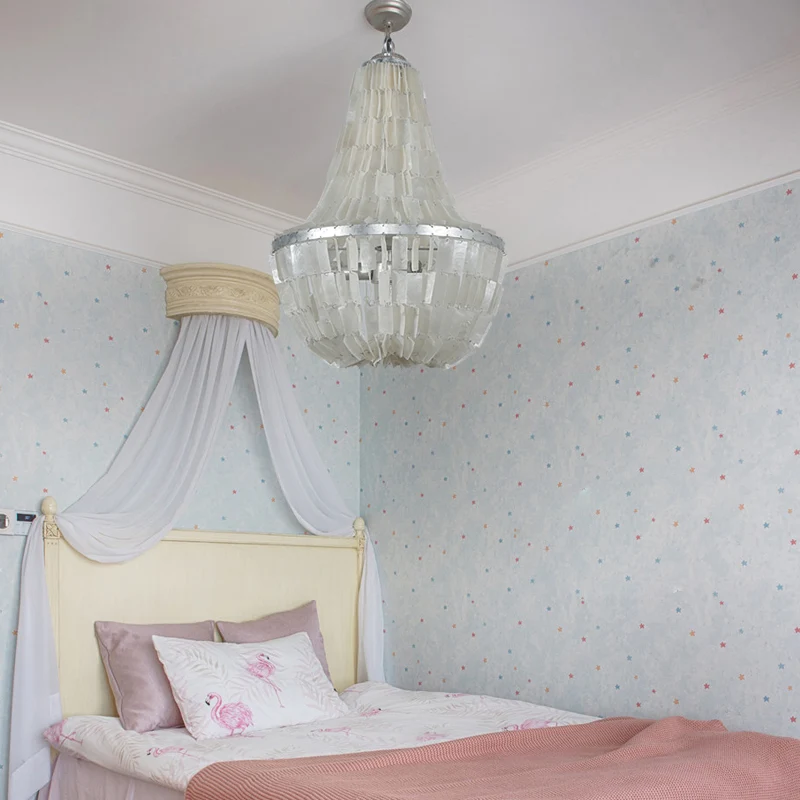 Modernisme Kalebas Empire Kroonluchter Shell 3 Hoofden Hanglamp Beige voor Slaapkamer Clearhalo