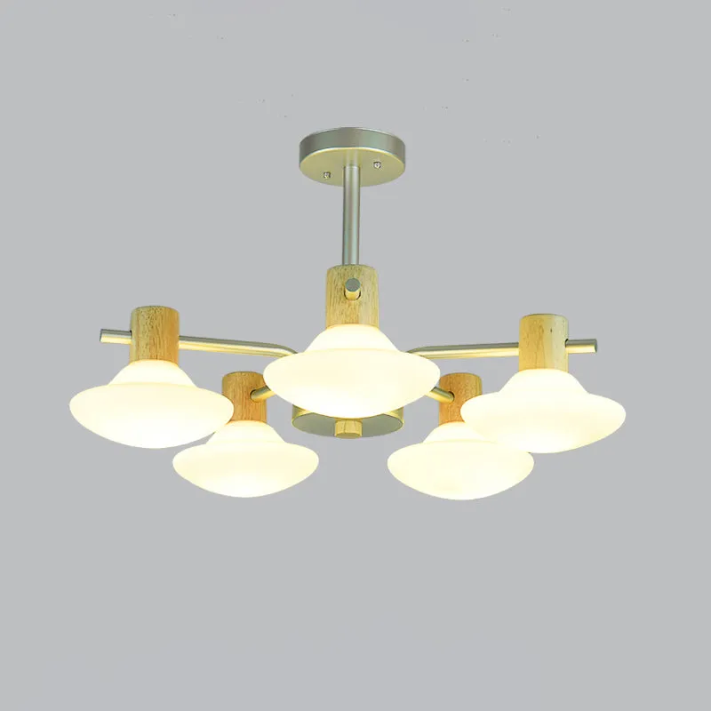 Modernisme Paddestoel Semi-inbouwlicht opaal matglas 5/6-koppige slaapkamerplafondlamp hout Clearhalo