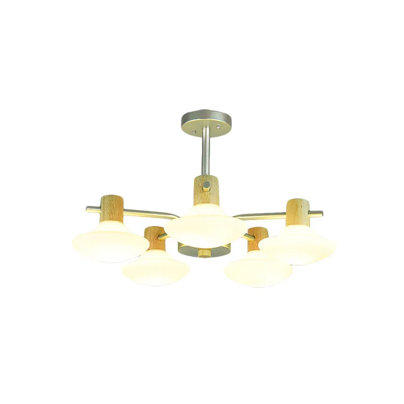 Modernisme Paddestoel Semi-inbouwlicht opaal matglas 5/6-koppige slaapkamerplafondlamp hout Clearhalo