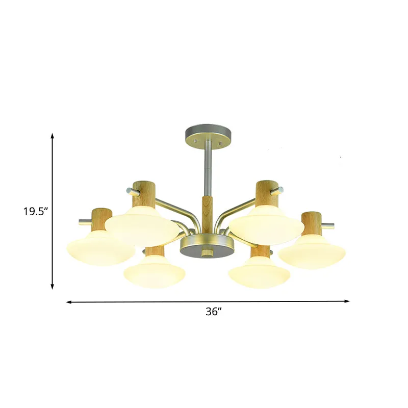 Modernisme Paddestoel Semi-inbouwlicht opaal matglas 5/6-koppige slaapkamerplafondlamp hout Clearhalo