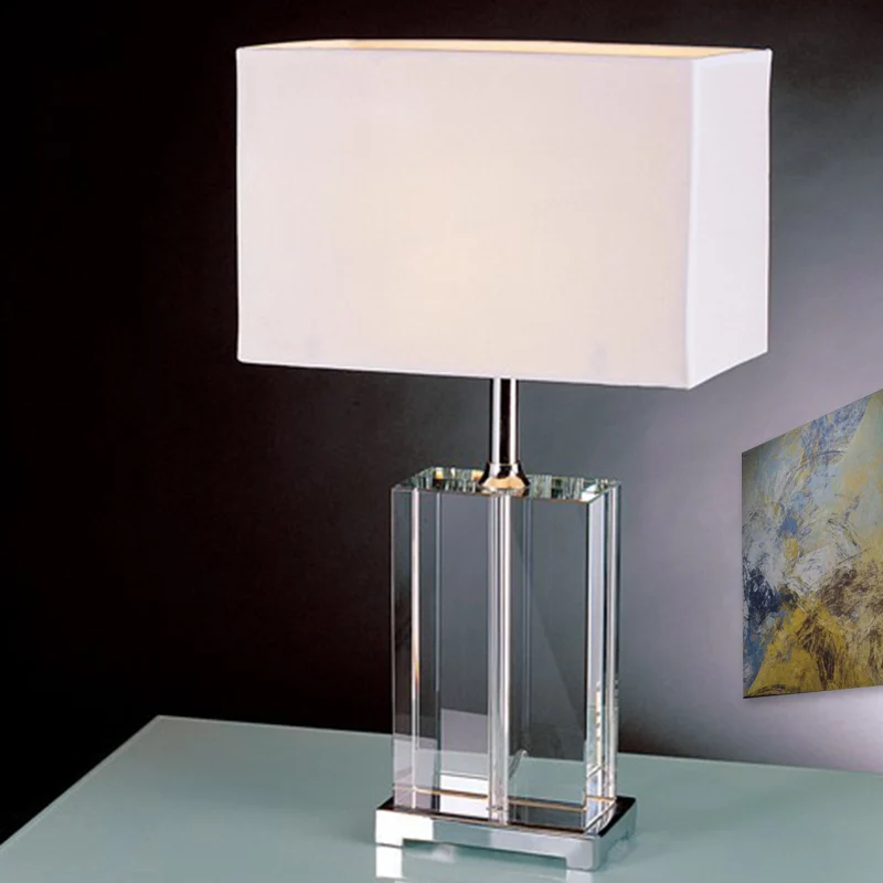 Modernisme Rechthoekige leeslamp Helder kristal 1-lamps stoffen kap Nachtkastjelamp wit Clearhalo