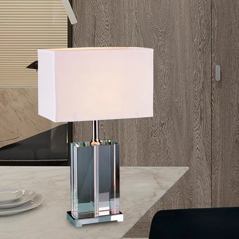 Modernisme Rechthoekige leeslamp Helder kristal 1-lamps stoffen kap Nachtkastjelamp wit Clearhalo