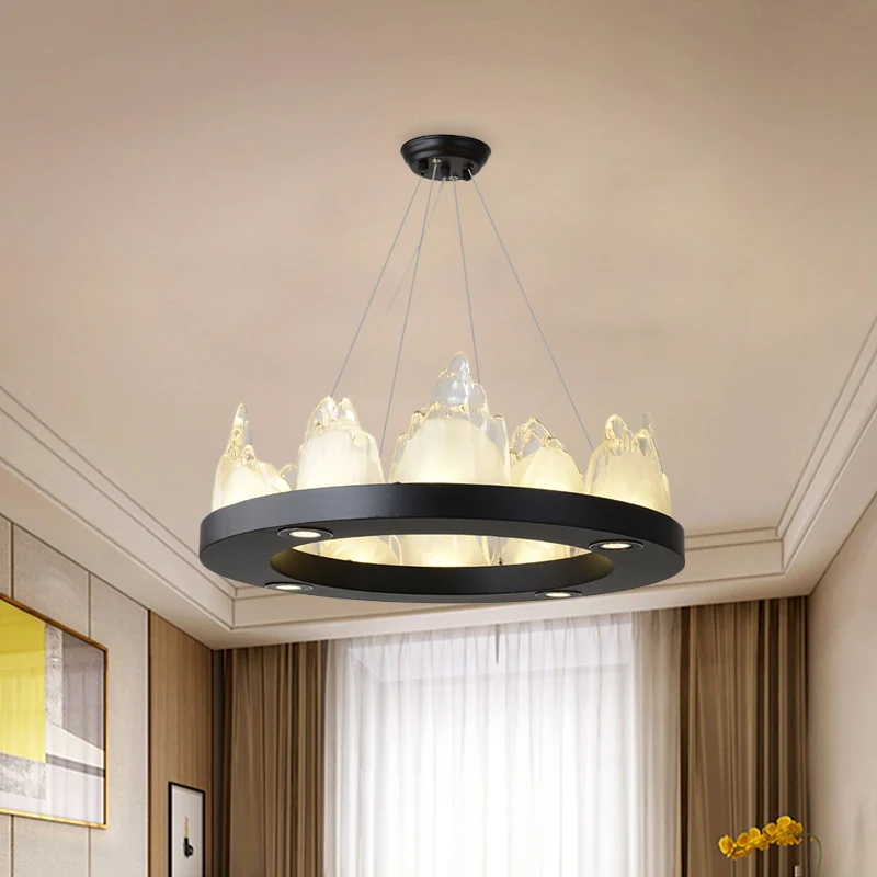 Modernisme Ring Hanglamp Kristal Blok LED Hangende Kroonluchter Zwart voor Woonkamer Clearhalo
