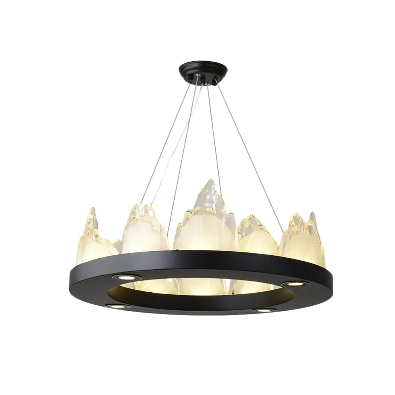 Modernisme Ring Hanglamp Kristal Blok LED Hangende Kroonluchter Zwart voor Woonkamer Clearhalo