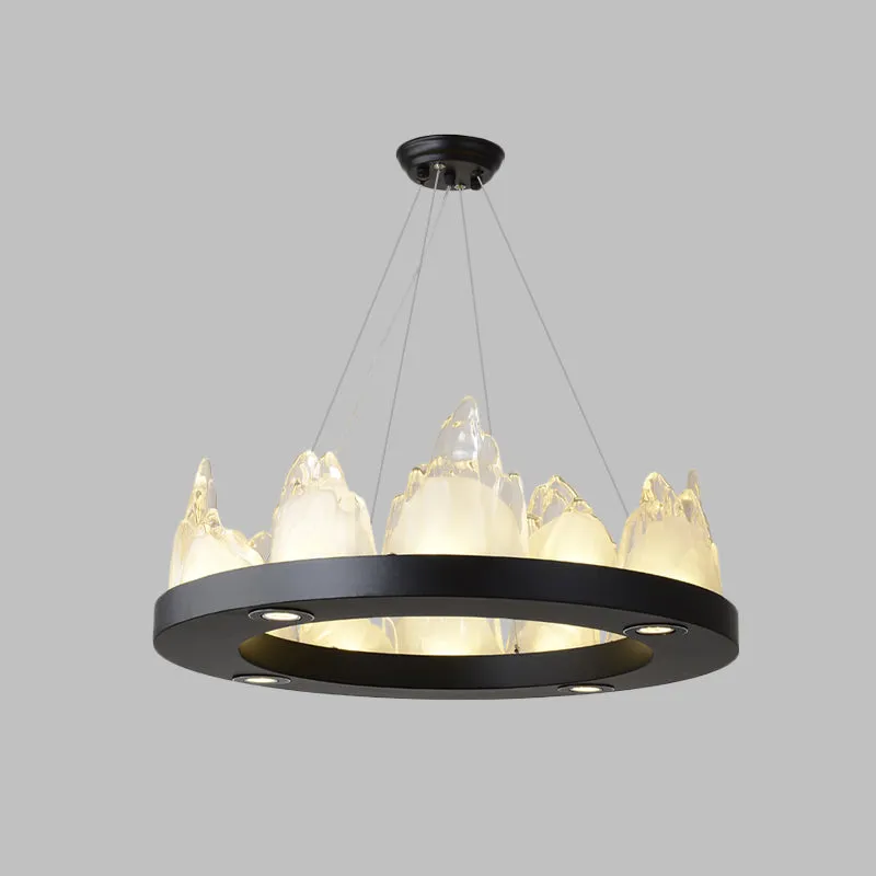 Modernisme Ring Hanglamp Kristal Blok LED Hangende Kroonluchter Zwart voor Woonkamer Clearhalo