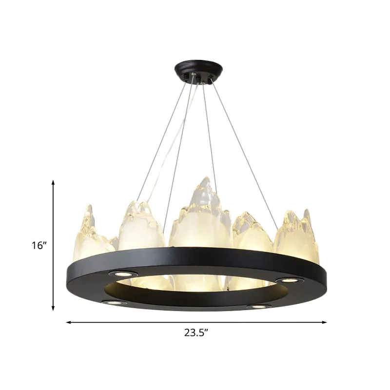 Modernisme Ring Hanglamp Kristal Blok LED Hangende Kroonluchter Zwart voor Woonkamer Clearhalo