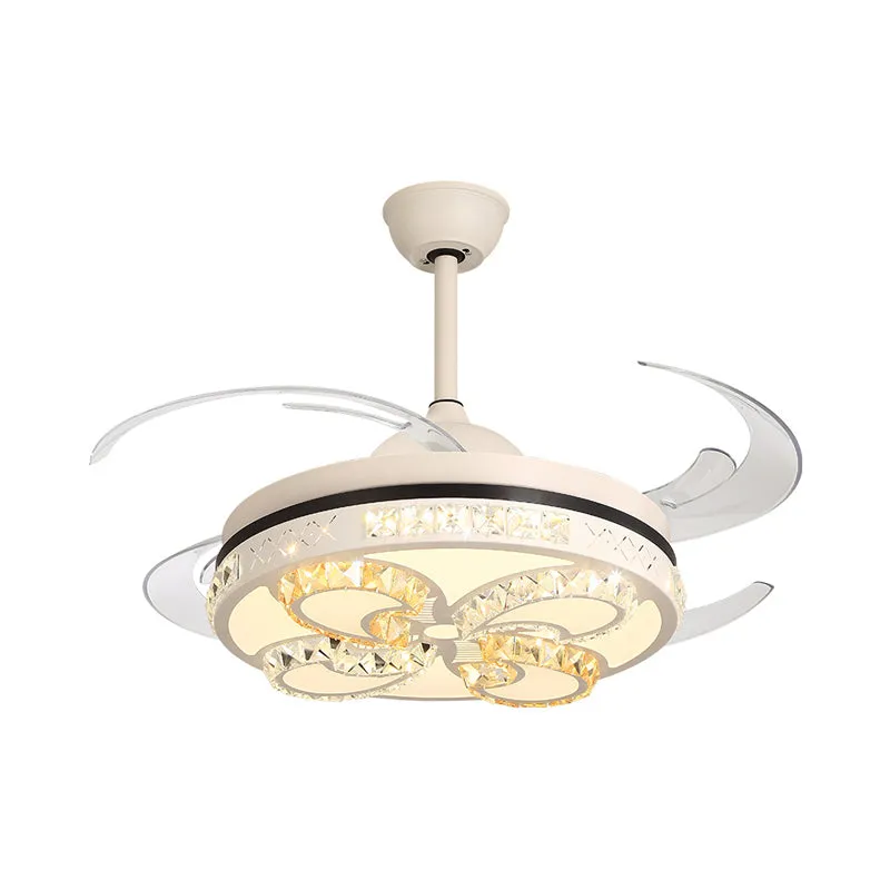 Modernisme ronde plafondventilator verlichting 42" breedte LED acryl semi-inbouwlamp crème met kristallen accent, 4 helder...
