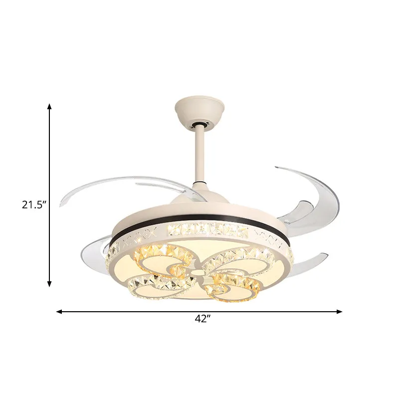 Modernisme ronde plafondventilator verlichting 42" breedte LED acryl semi-inbouwlamp crème met kristallen accent, 4 helder...