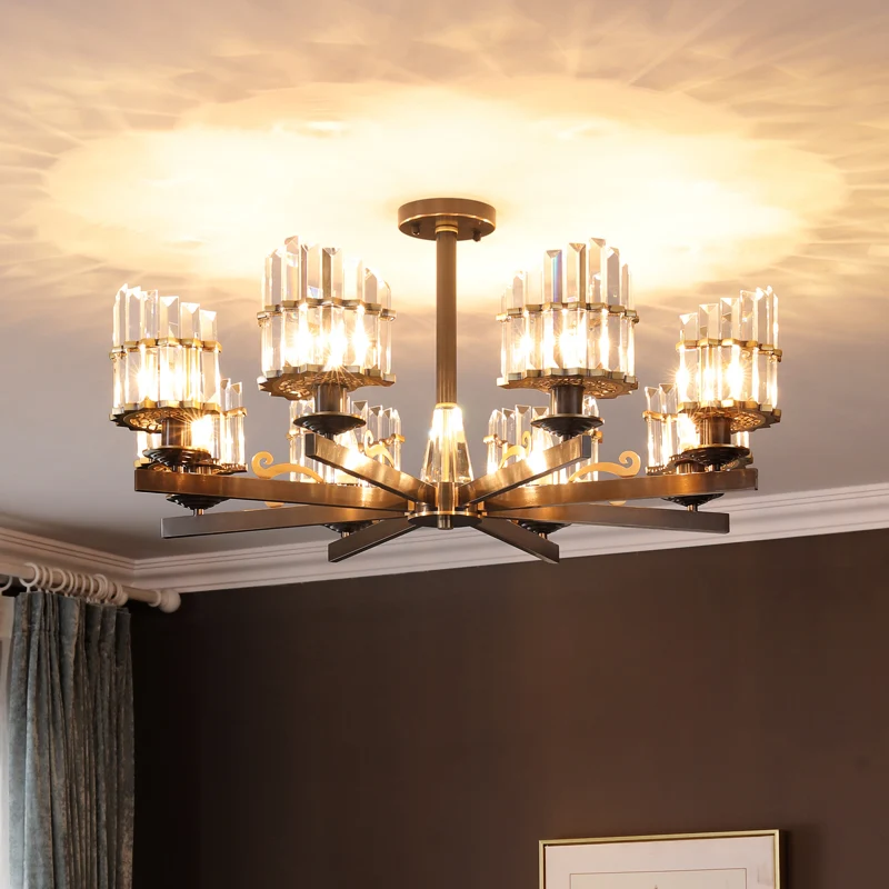 Modernisme Spoetnik Hanglamp 3/6/8 Hoofden Driezijdige Kristallen Staaf Plafondkroonluchter Zwart/Messing Clearhalo