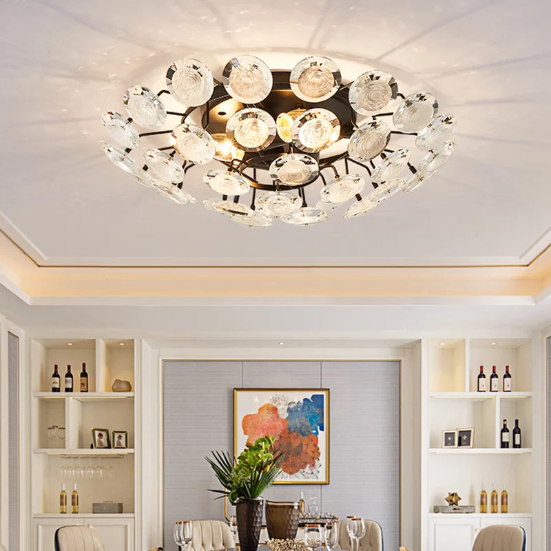 Modernisme Sputnik semi-inbouwverlichting Kristal 4 lampen Eetkamer dicht bij plafondlamp zwart Clearhalo
