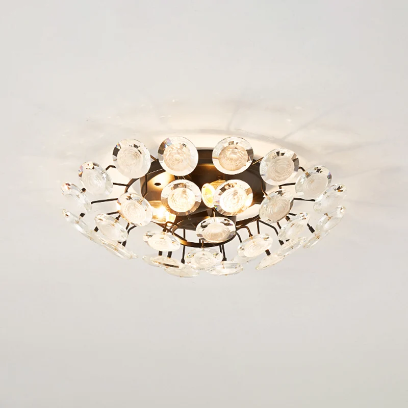 Modernisme Sputnik semi-inbouwverlichting Kristal 4 lampen Eetkamer dicht bij plafondlamp zwart Clearhalo