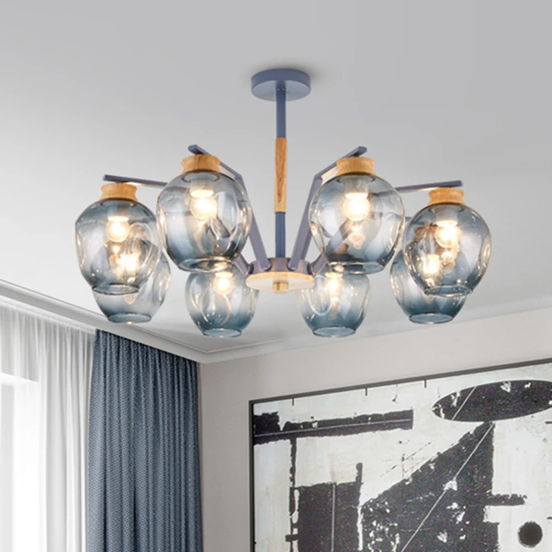Modernisme Starburst kroonluchter hanglamp ingedeukt geblazen glas 6/8/10 lichten hangend plafondlicht grijs/groen Clearhalo