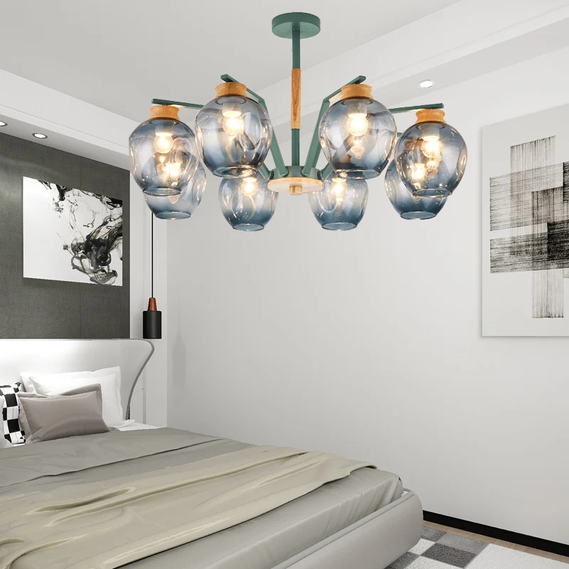 Modernisme Starburst kroonluchter hanglamp ingedeukt geblazen glas 6/8/10 lichten hangend plafondlicht grijs/groen Clearhalo