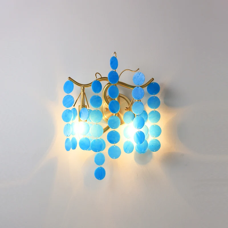 Modernisme Tak Wandlamp Metaal 2-koppige Slaapkamer Blaker Verlichting Messing met Wit/Roze/Blauw Kristal deco Clearhalo