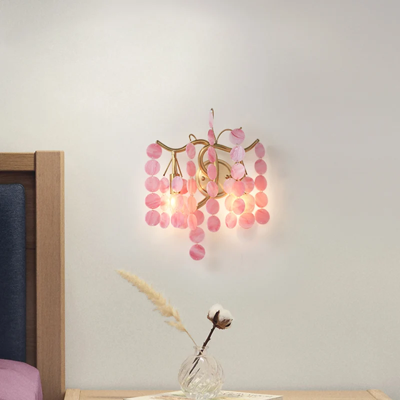 Modernisme Tak Wandlamp Metaal 2-koppige Slaapkamer Blaker Verlichting Messing met Wit/Roze/Blauw Kristal deco Clearhalo