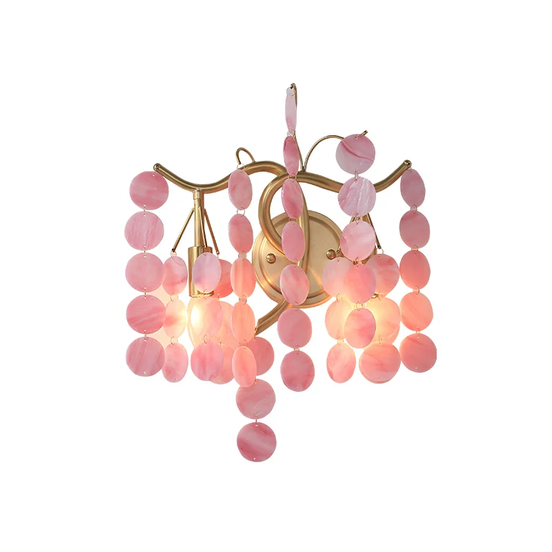 Modernisme Tak Wandlamp Metaal 2-koppige Slaapkamer Blaker Verlichting Messing met Wit/Roze/Blauw Kristal deco Clearhalo