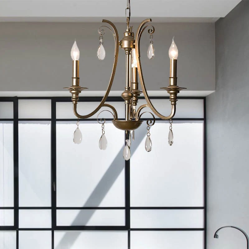 Modernisme Teardrop hangende kroonluchter Kristal 3 lampen hanglampset messing met/zonder kap Clearhalo