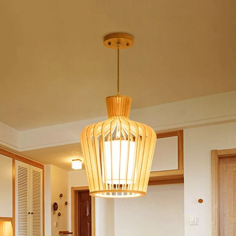 Modernisme Urn/Kalebas Hanglamp Hout 1 Lamp Hanglamp Beige voor Eetkamer Clearhalo