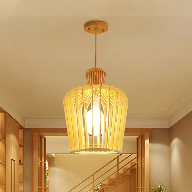 Modernisme Urn/Kalebas Hanglamp Hout 1 Lamp Hanglamp Beige voor Eetkamer Clearhalo
