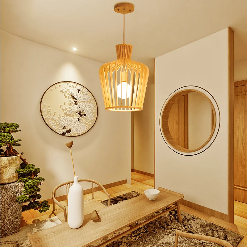 Modernisme Urn/Kalebas Hanglamp Hout 1 Lamp Hanglamp Beige voor Eetkamer Clearhalo