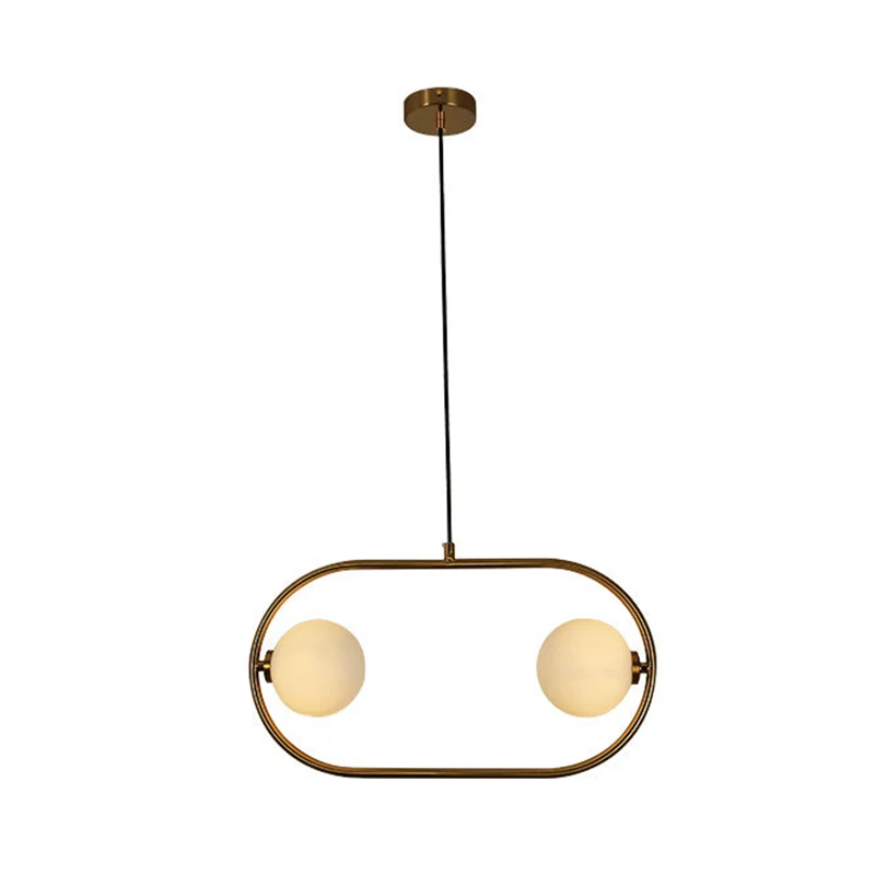 Modernistische 2-kops kroonluchter licht gouden bal hangende verlichtingsarmatuur met melkglazen kap Clearhalo