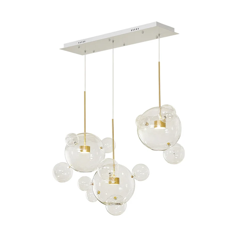 Modernistische 3-lichts neerwaartse verlichting, witte molecuulvormige multi-hanglamp met helderglazen kap Clearhalo