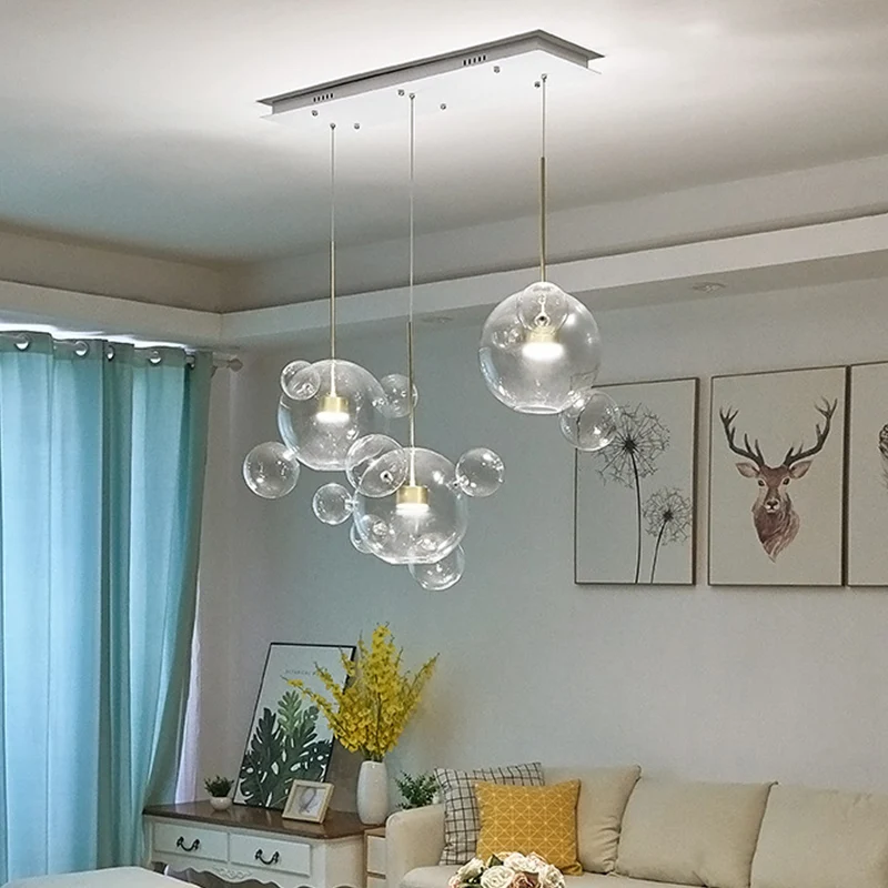 Modernistische 3-lichts neerwaartse verlichting, witte molecuulvormige multi-hanglamp met helderglazen kap Clearhalo