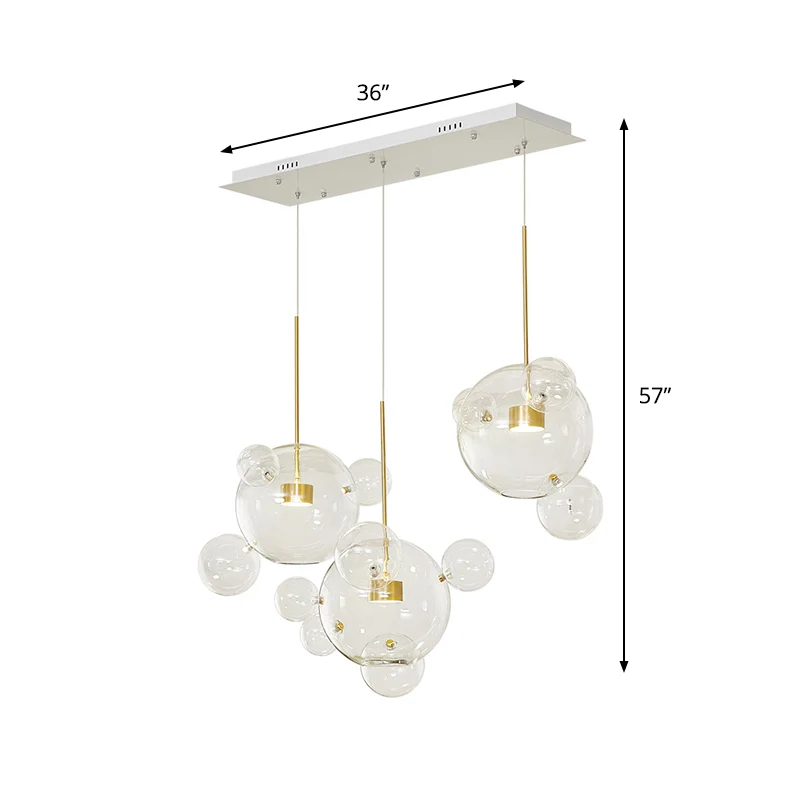 Modernistische 3-lichts neerwaartse verlichting, witte molecuulvormige multi-hanglamp met helderglazen kap Clearhalo