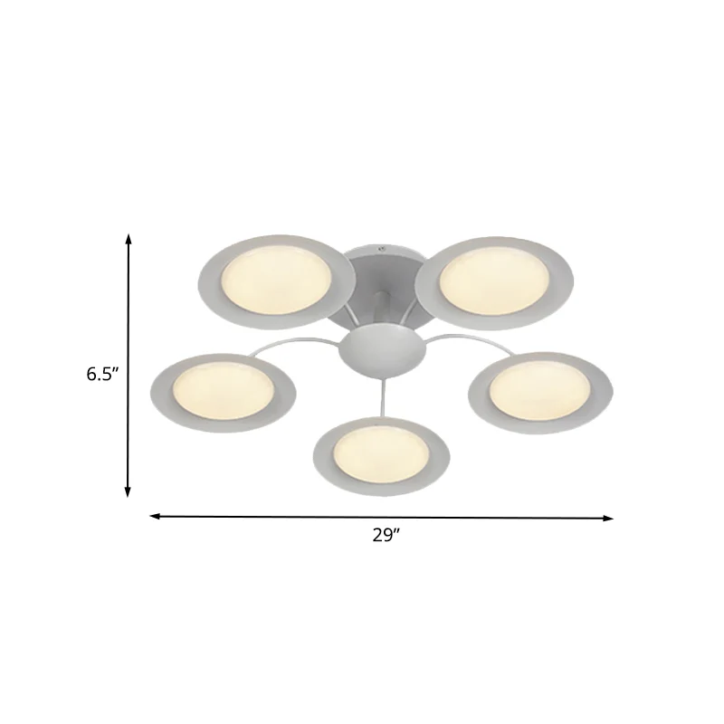 Modernistische 5-kops radiaal semi-inbouwlicht, witte ronde LED-inbouwlamp met acrylkap Clearhalo