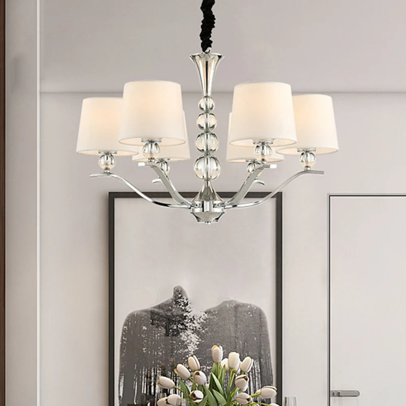 Modernistische Barrel Shade Kroonluchter Lichtpunt 6/8 Lichten Stof Radiaal Plafond Hanglamp Wit, 30,5"/26,5" Breed Clearhalo