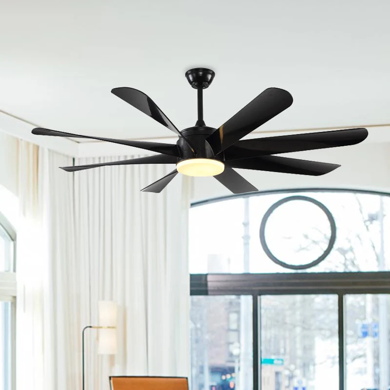 Modernistische cirkel semi-inbouwverlichting acryl 8 bladen LED hangende ventilatorlamp zwart, 60 "breed Clearhalo