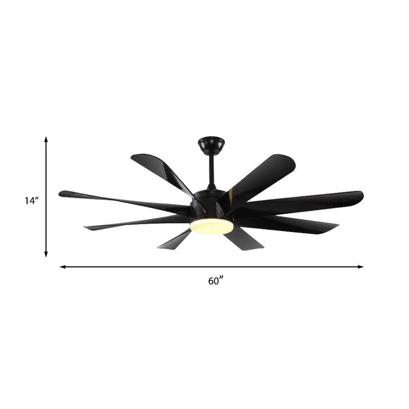 Modernistische cirkel semi-inbouwverlichting acryl 8 bladen LED hangende ventilatorlamp zwart, 60 "breed Clearhalo