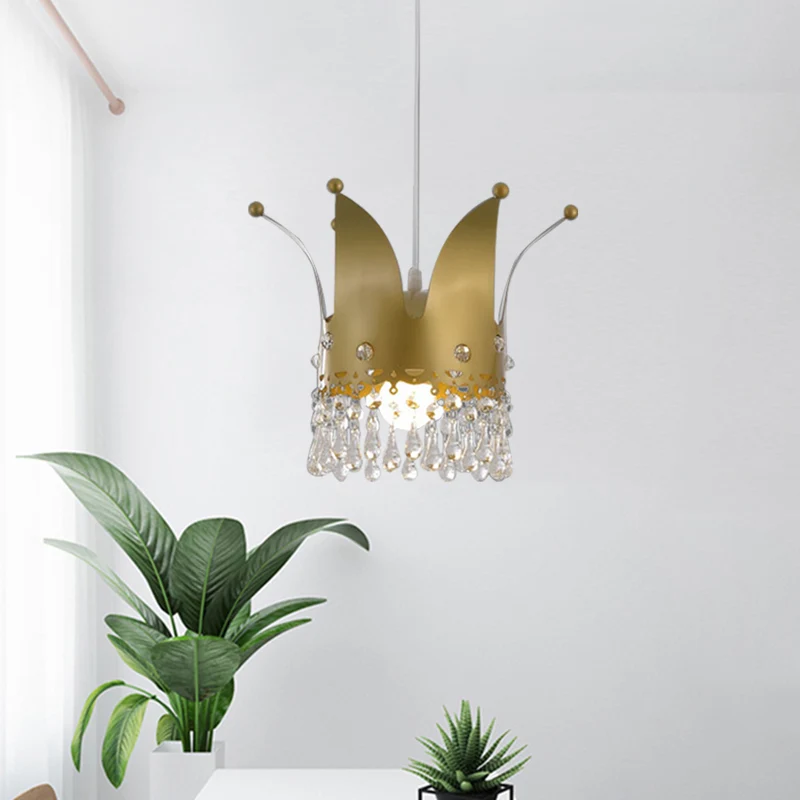 Modernistische Crown Down Lighting Iron 1-lamp slaapkamer hanglamp goud met kristallen druppel Clearhalo