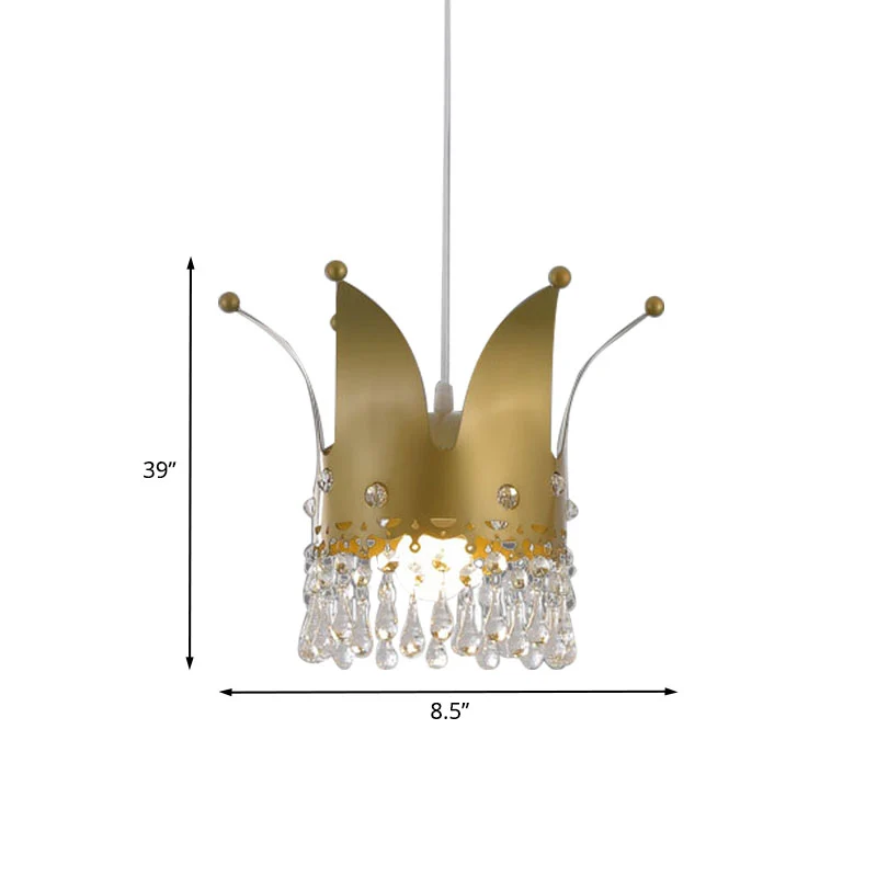 Modernistische Crown Down Lighting Iron 1-lamp slaapkamer hanglamp goud met kristallen druppel Clearhalo
