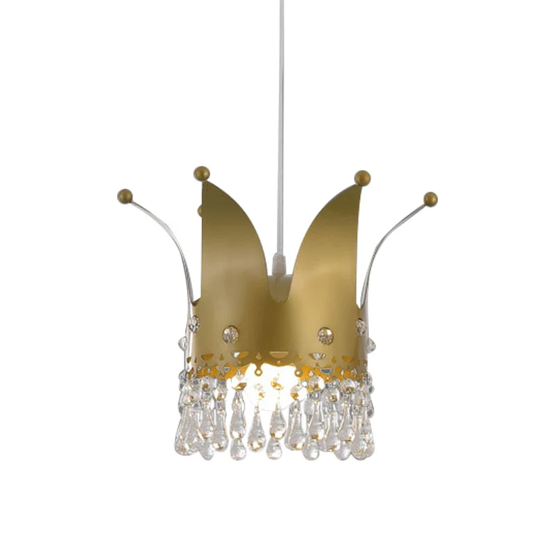 Modernistische Crown Down Lighting Iron 1-lamp slaapkamer hanglamp goud met kristallen druppel Clearhalo