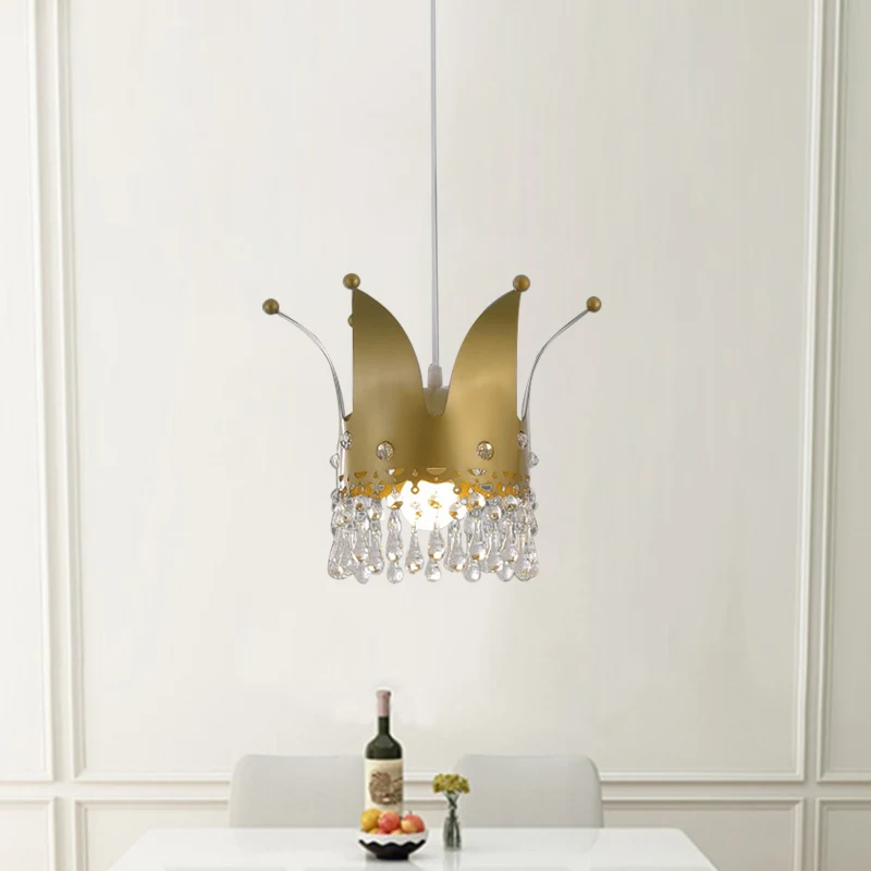 Modernistische Crown Down Lighting Iron 1-lamp slaapkamer hanglamp goud met kristallen druppel Clearhalo